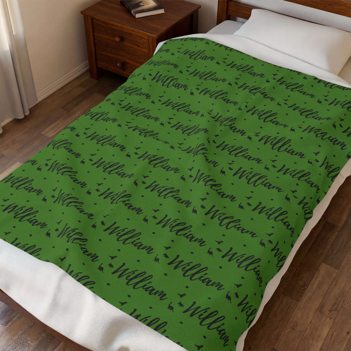 Green Dinosaur Personalized Name Velveteen Plush Blanket