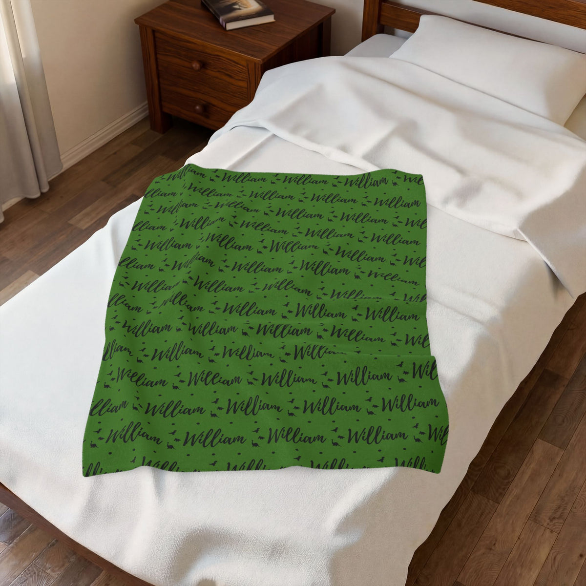Green Dinosaur Personalized Name Velveteen Plush Blanket