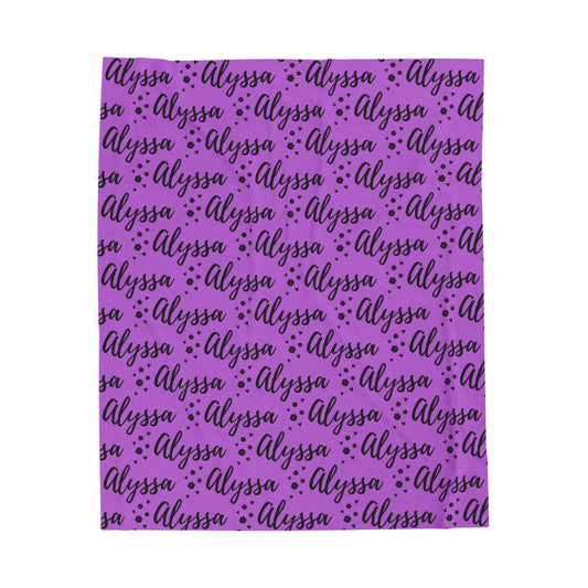 Alyssa Flowers & Hearts Purple Personalized Name Velveteen Plush Blanket