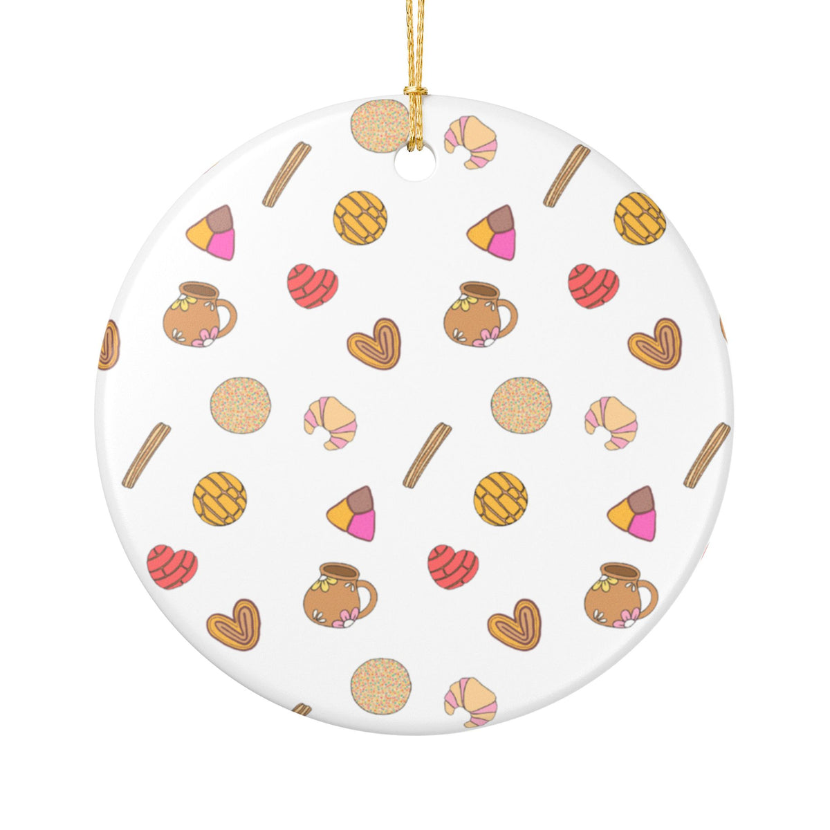 Personalized Mexican Atole & Pansito Ceramic Double Sided Ornament