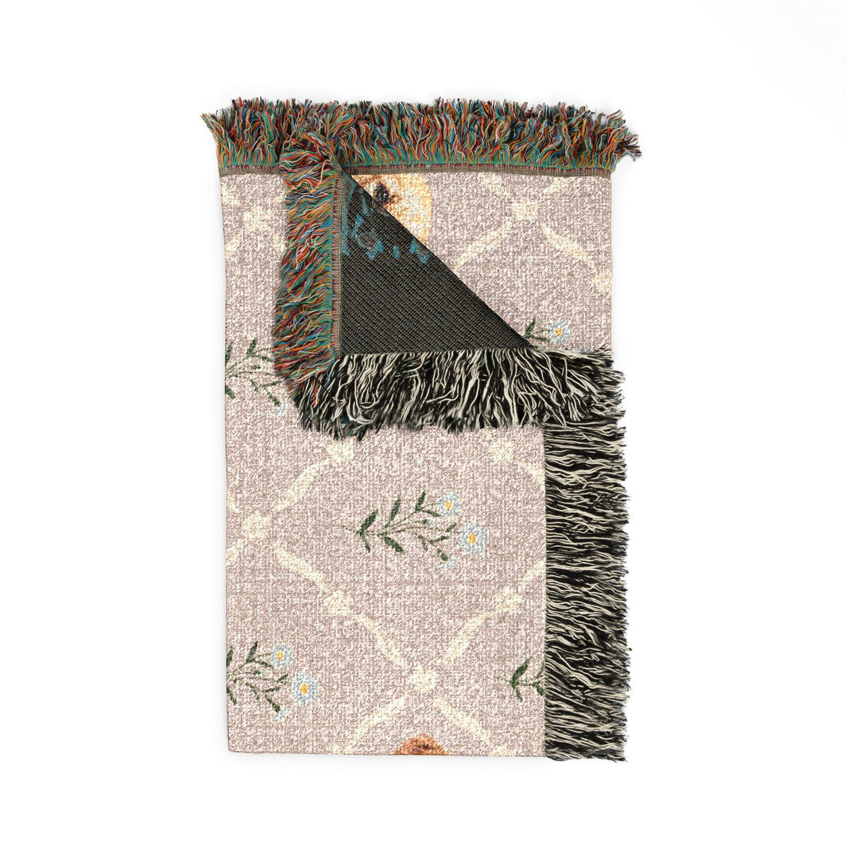 Golden Retriever Ribbon Bouquet Woven Blanket With Fringe Trim