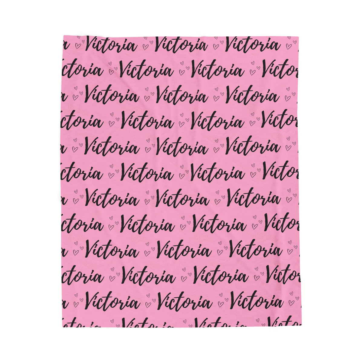 Victoria Heart Pink Personalized Name Velveteen Plush Blanket