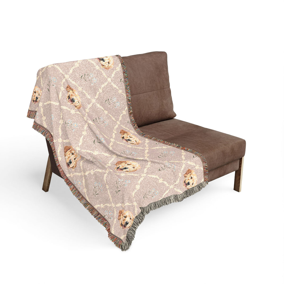Golden Retriever Ribbon Bouquet Woven Blanket With Fringe Trim
