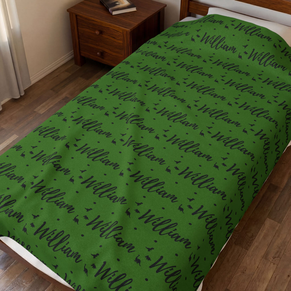 Green Dinosaur Personalized Name Velveteen Plush Blanket