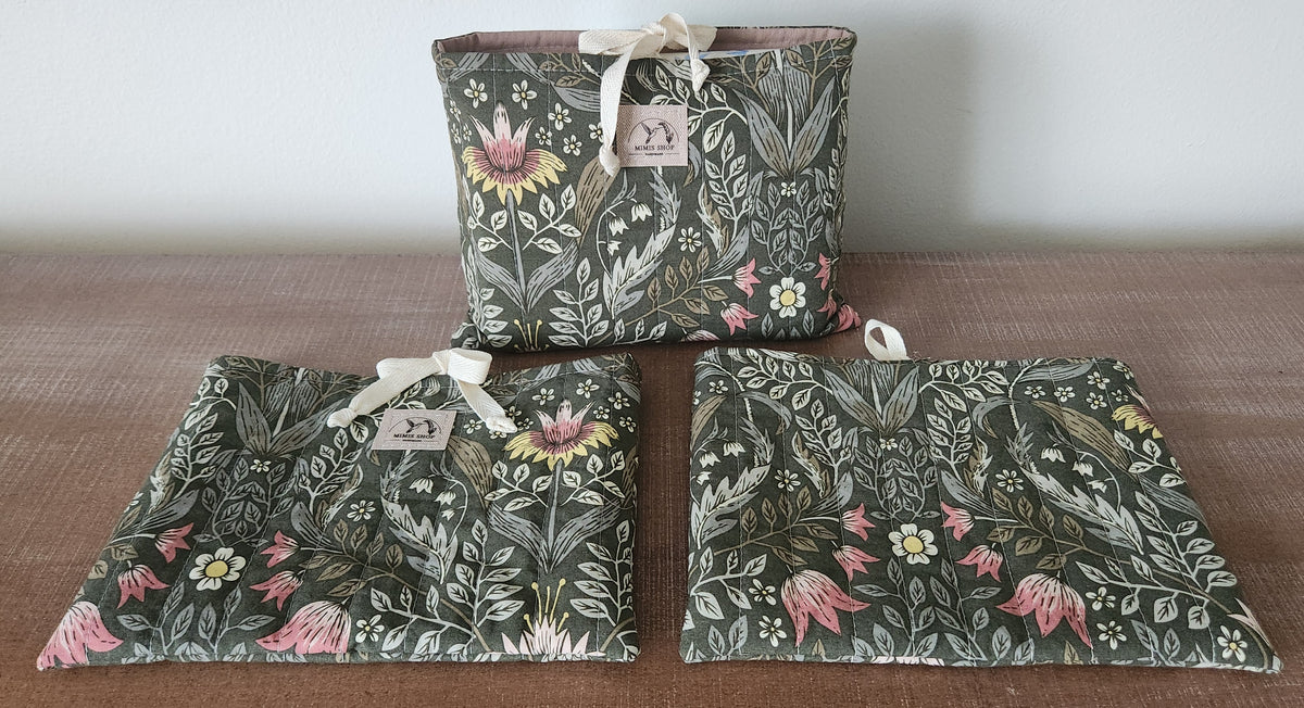 Floral Green Quilted Book/Bible Sleeve Bag